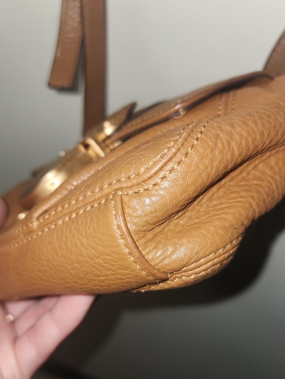 Michael Kors Cognac Pebble Leather Crossbody Copper Gold Hardware Buckle Mini - Picture 8 of 16